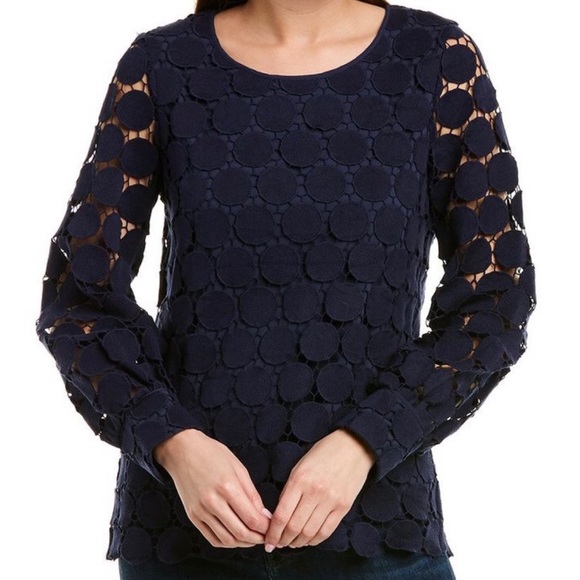 NWT STS Sail to Sable Navy Dot Lace Long Sleeve Top Medium - Picture 1 of 8